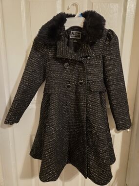 Rothschild Black Tweed Faux-Fur Collar Double-Breasted Coat